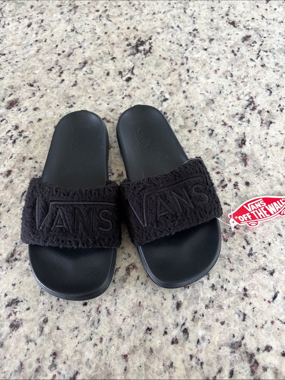 Vans Black Fuzzy Logo Slide Sandals